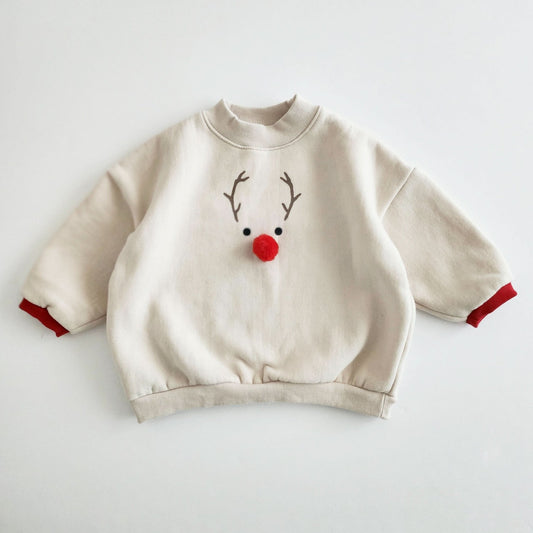 Mom Fleece - Lined Reindeer Sweatshirt (Mom) - Red kids outfit
