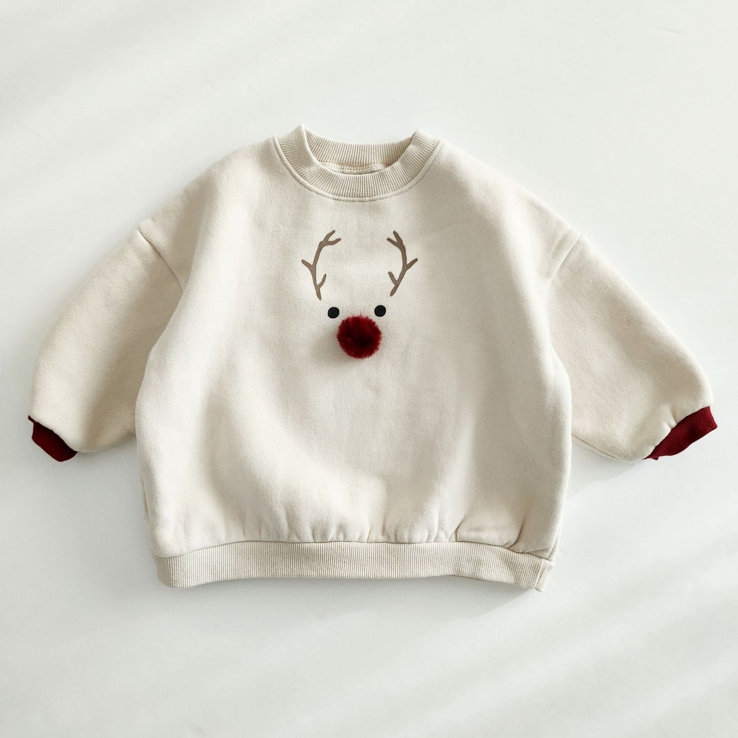 Mom Fleece - Lined Reindeer Sweatshirt - Wine kids outfit