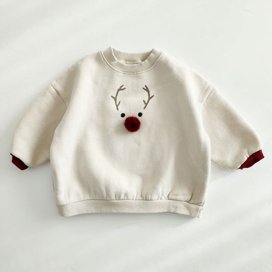 Mom Fleece - Lined Reindeer Sweatshirt - Wine kids outfit