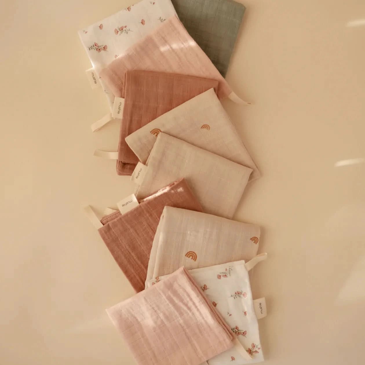 Mushie Muslin Cotton Washcloth 5 - Pack - Rainbow Combo kids outfit
