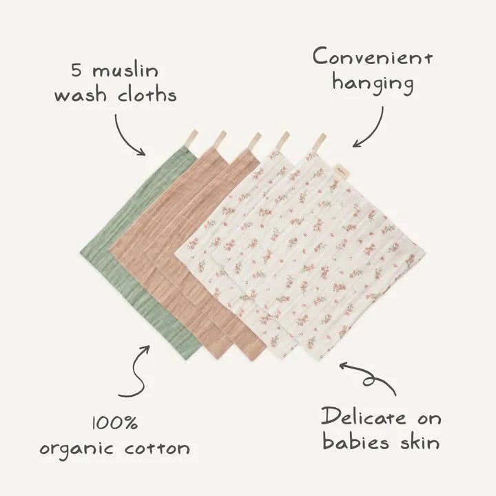 Mushie Muslin Cotton Washcloth 5 - Pack - Rainbow Combo kids outfit
