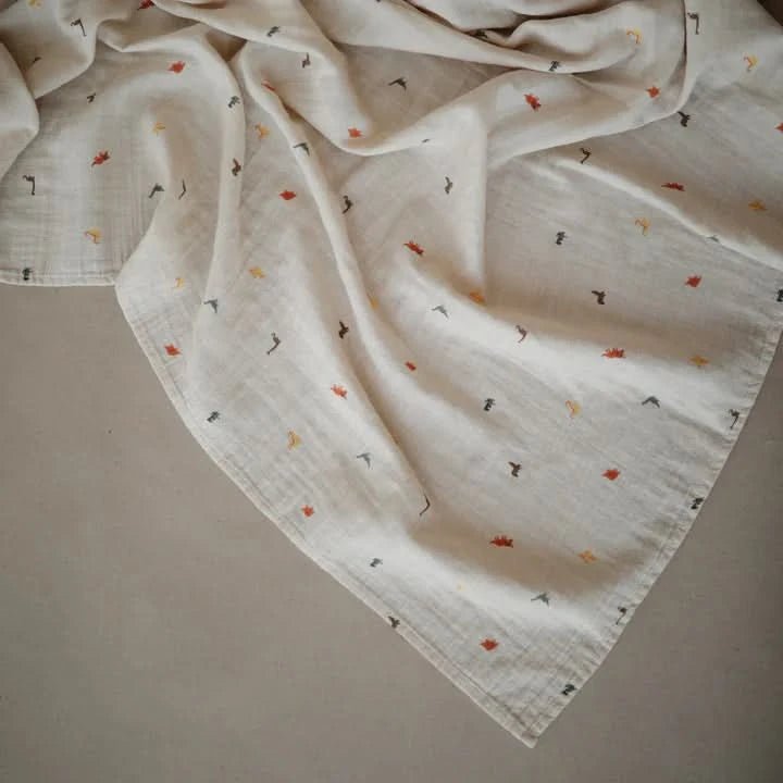 Mushie Muslin Swaddle Blanket Organic Cotton (Dinosaur) kids outfit