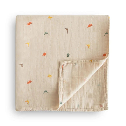 Mushie Muslin Swaddle Blanket Organic Cotton (Dinosaur) kids outfit