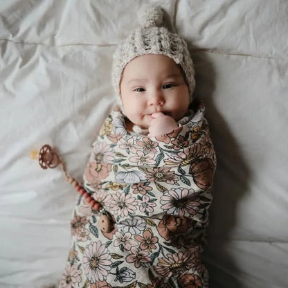 Mushie Muslin Swaddle Blanket Organic Cotton (Retro Flower) kids outfit
