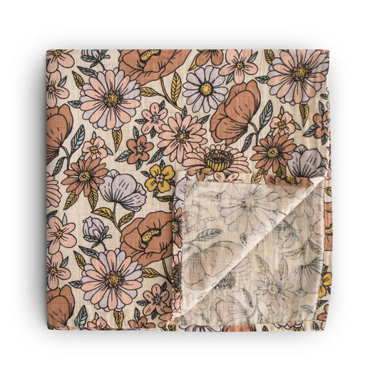 Mushie Muslin Swaddle Blanket Organic Cotton (Retro Flower) kids outfit