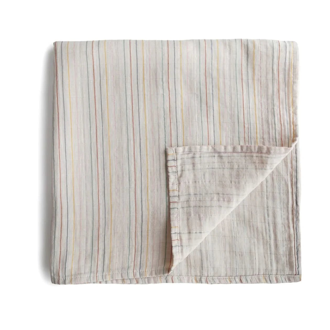 Mushie Muslin Swaddle Blanket Organic Cotton (Retro Stripe) kids outfit