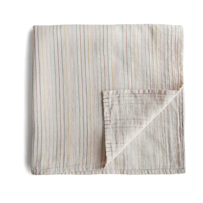 Mushie Muslin Swaddle Blanket Organic Cotton (Retro Stripe) kids outfit