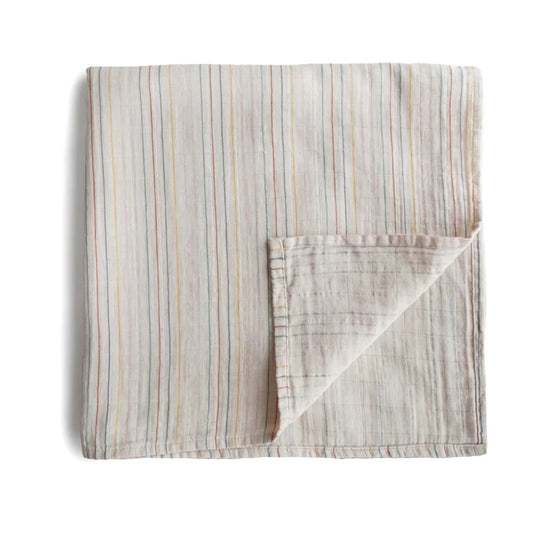 Mushie Muslin Swaddle Blanket Organic Cotton (Retro Stripe) kids outfit
