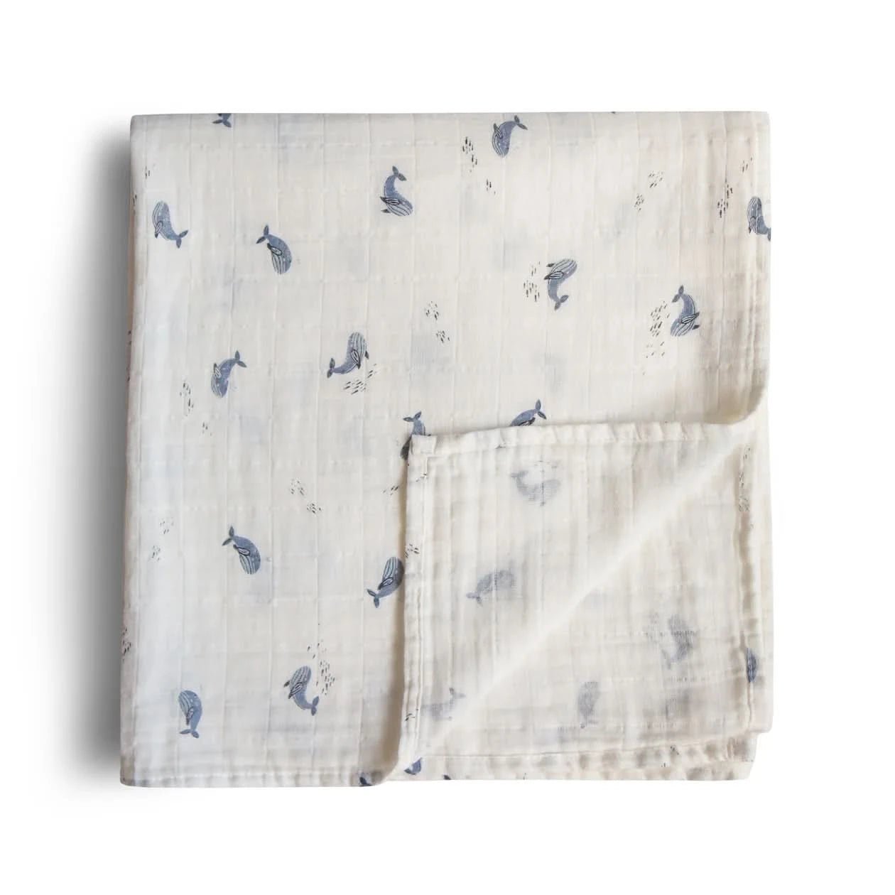 Mushie Muslin Swaddle Blanket Organic Cotton (Whales) kids outfit