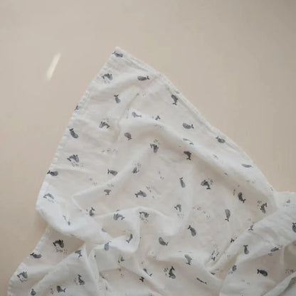 Mushie Muslin Swaddle Blanket Organic Cotton (Whales) kids outfit