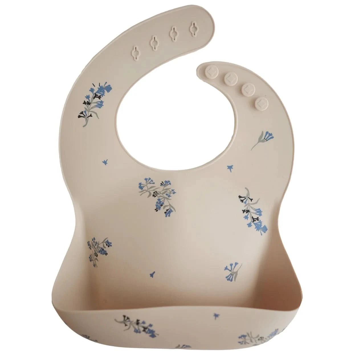 Mushie Silicone Baby Bib - Lilac Flowers kids outfit