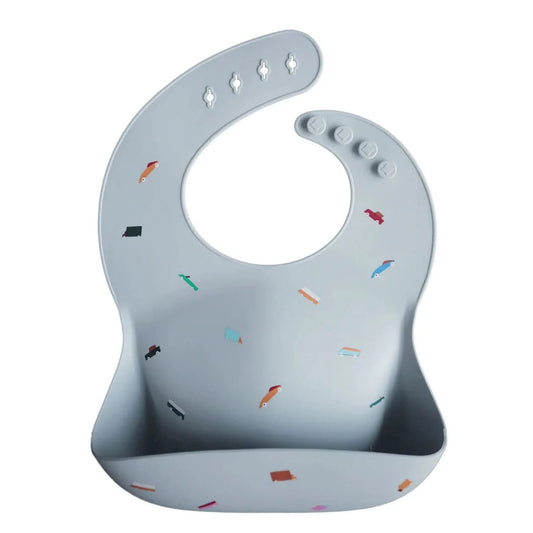 Mushie Silicone Baby Bib - Retro Cars kids outfit