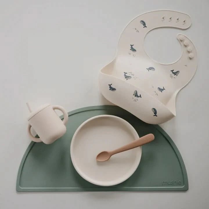 Mushie Silicone Baby Bib - Whales kids outfit