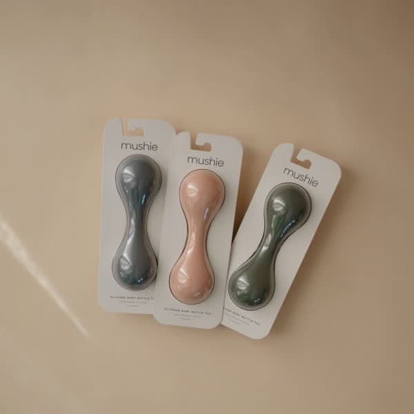 Mushie Silicone Baby Rattle Toy (Blush) kids outfit