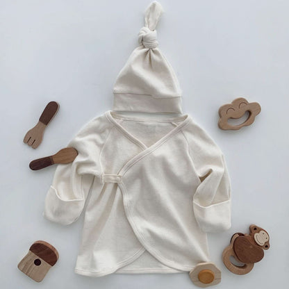 Newborn 2 Piece Organic Cotton Top and Beanie Set (0 - 3m) - Ivory kids outfit