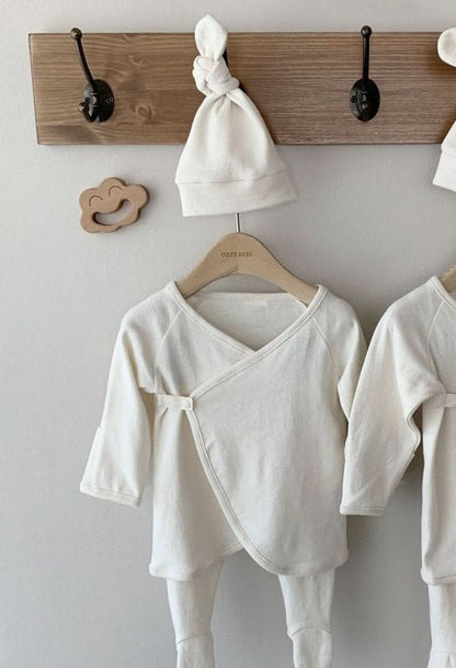 Newborn 2 Piece Organic Cotton Top and Beanie Set (0 - 3m) - Ivory kids outfit