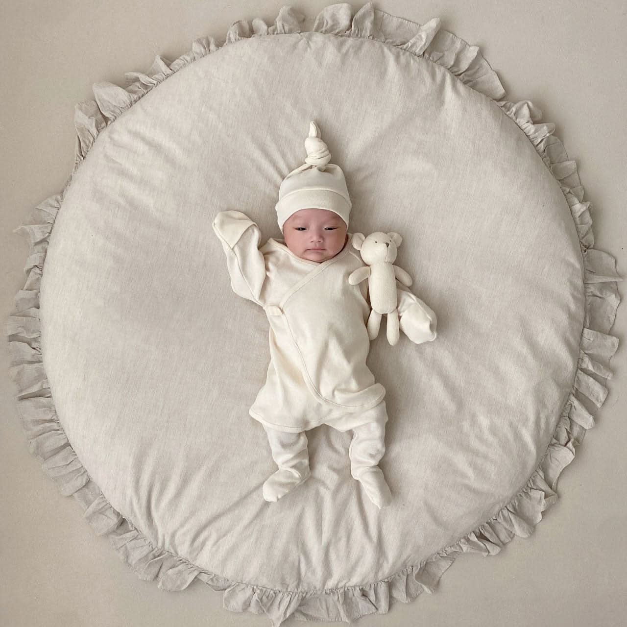 Newborn 2 Piece Organic Cotton Top and Beanie Set (0 - 3m) - Ivory kids outfit