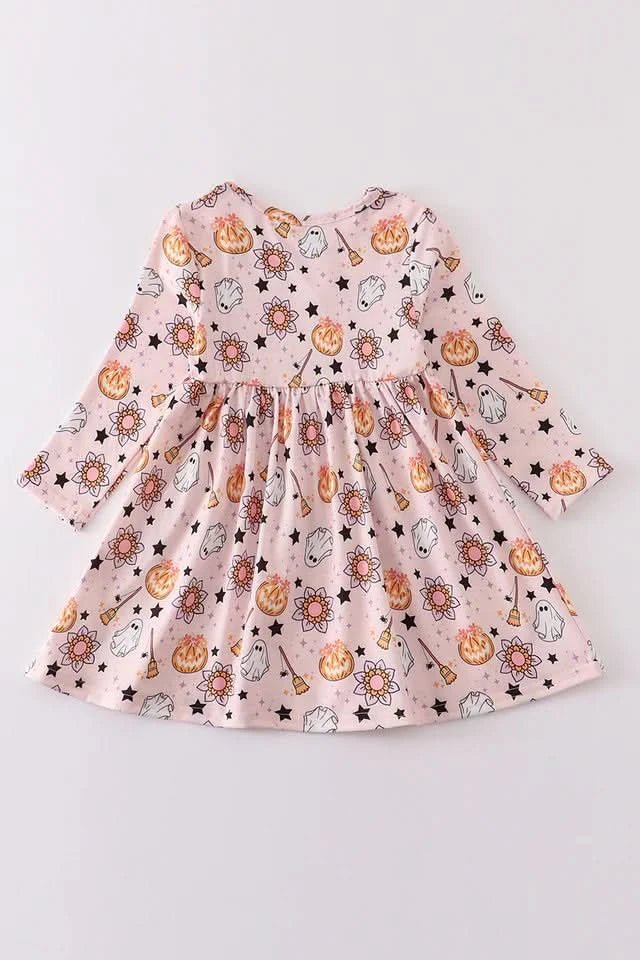 Pink Pumpkin Graphic Dress (1 - 6y) - Pink kids outfit