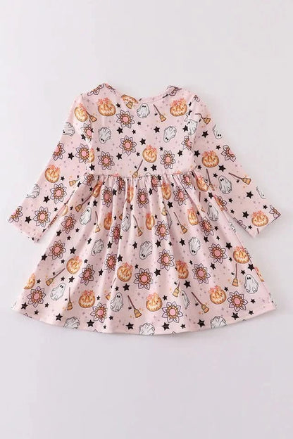 Pink Pumpkin Graphic Dress (1 - 6y) - Pink kids outfit