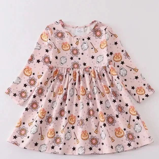 Pink Pumpkin Graphic Dress (1 - 6y) - Pink kids outfit