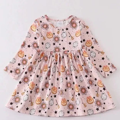 Pink Pumpkin Graphic Dress (1 - 6y) - Pink kids outfit