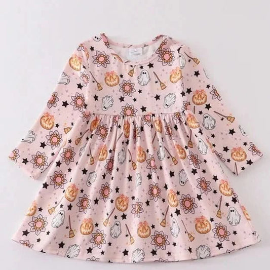 Pink Pumpkin Graphic Dress (1 - 6y) - Pink kids outfit