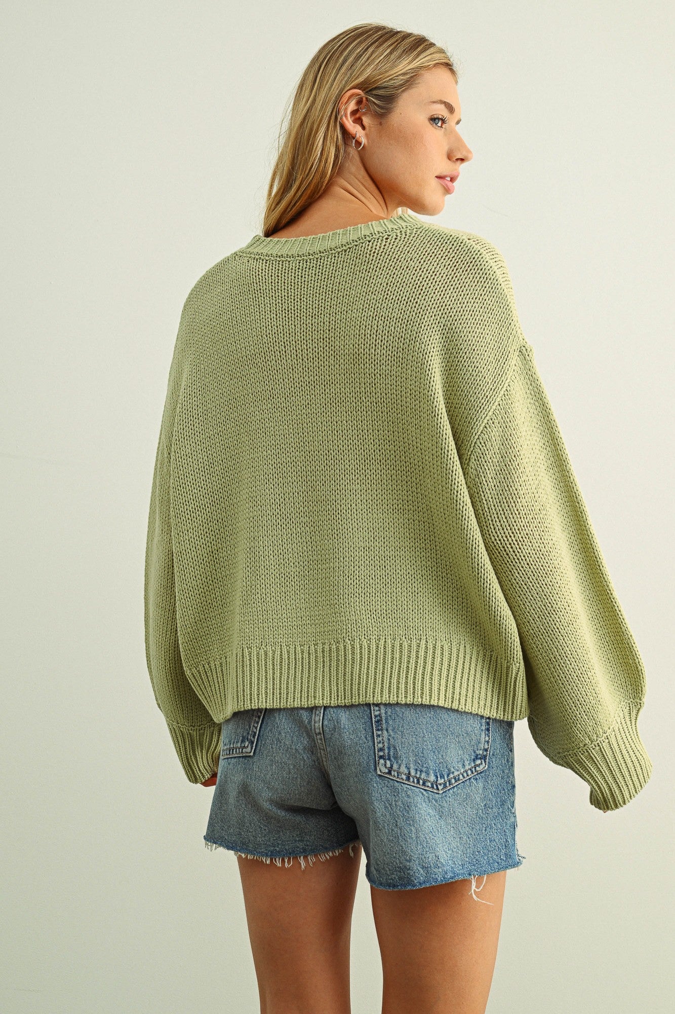 [Pre - Order] Adult Ballon Sleeve Sweater Top - Apple Green - AT NOON STORE
