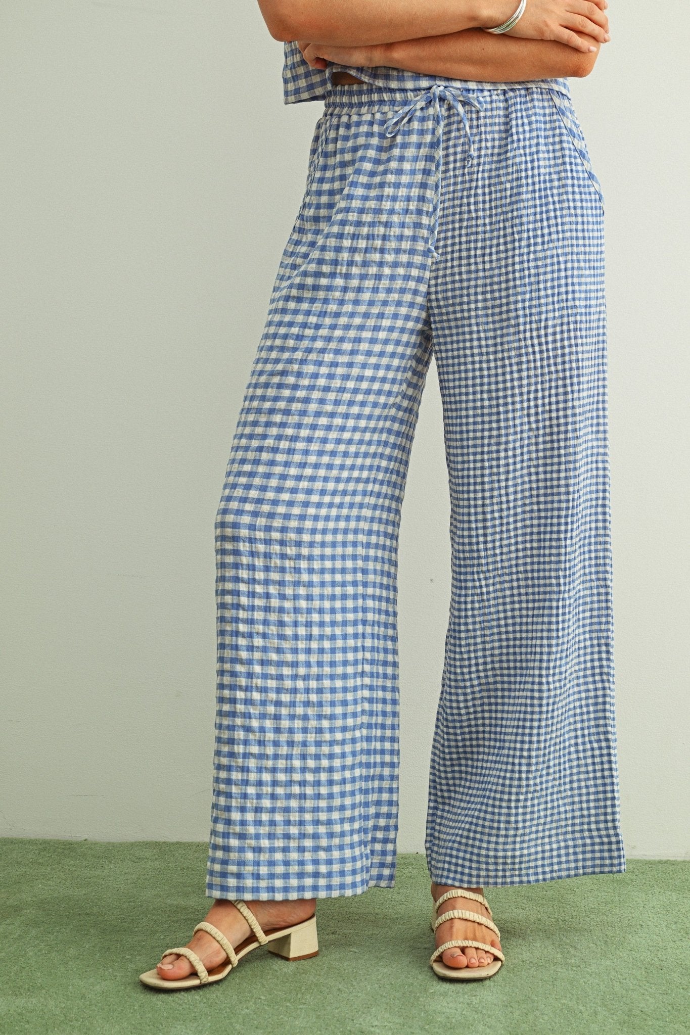 [PRE - ORDER] Adult Mixed Gingham Straight Pants - Beige - AT NOON STORE