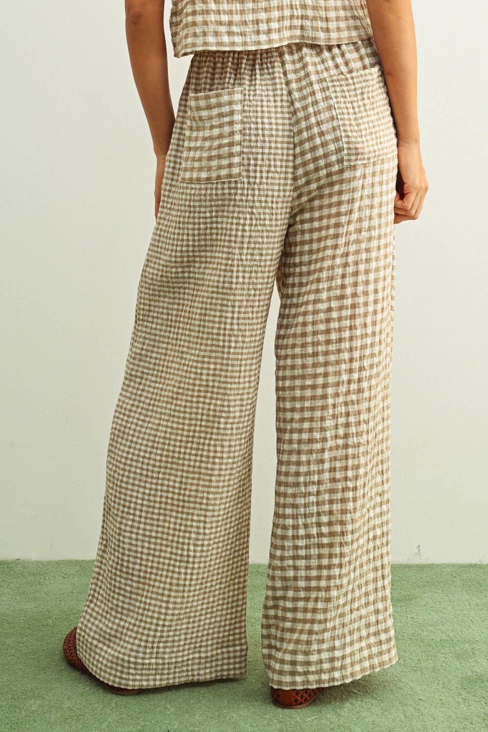 [PRE - ORDER] Adult Mixed Gingham Straight Pants - Beige - AT NOON STORE