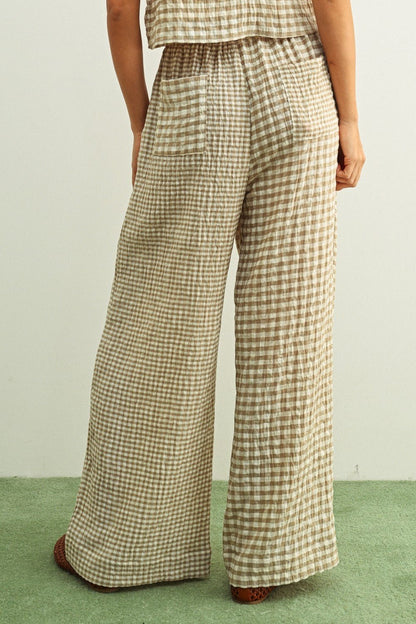 [PRE - ORDER] Adult Mixed Gingham Straight Pants - Beige - AT NOON STORE