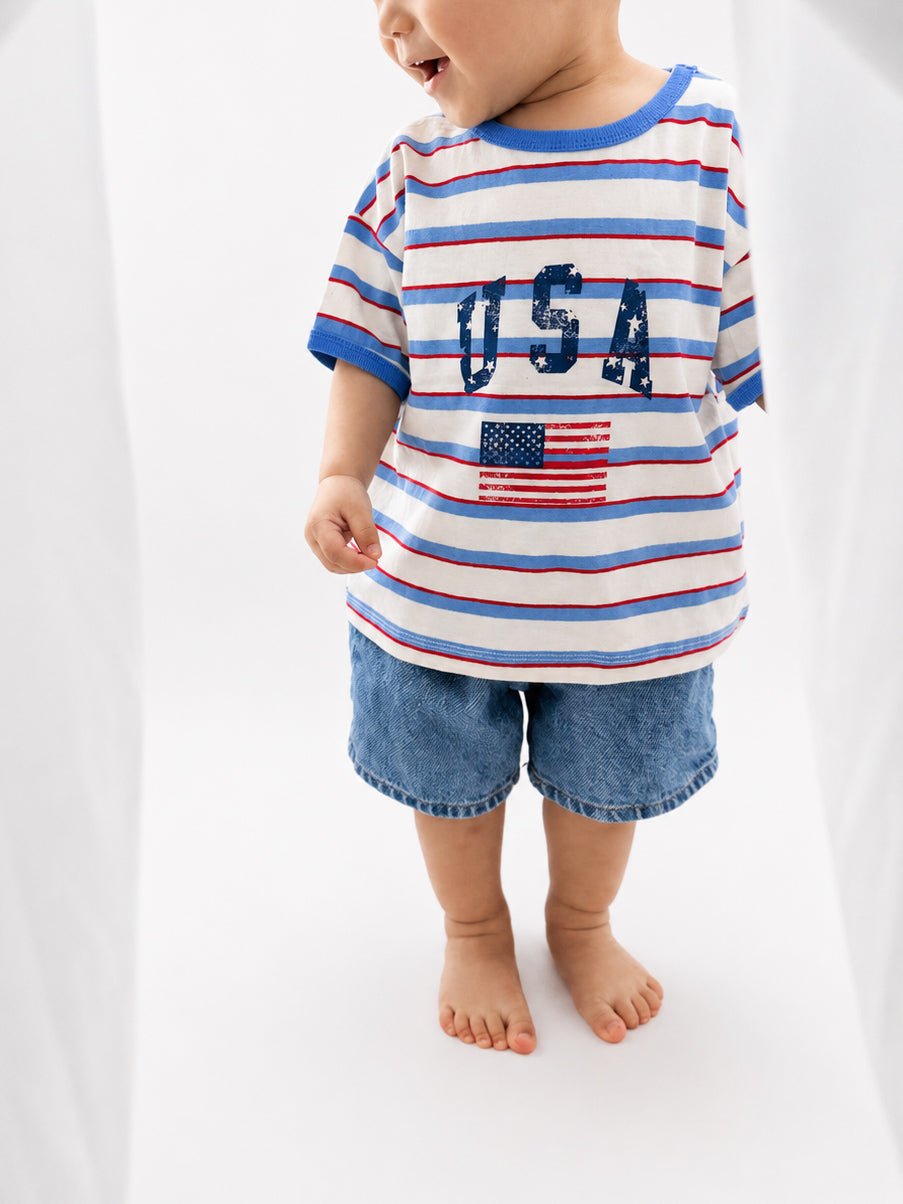 [Pre-Order] At Noon Kids Oversized USA Print Stripe T-Shirt (6m-8y) - 2 Colors kids outfit