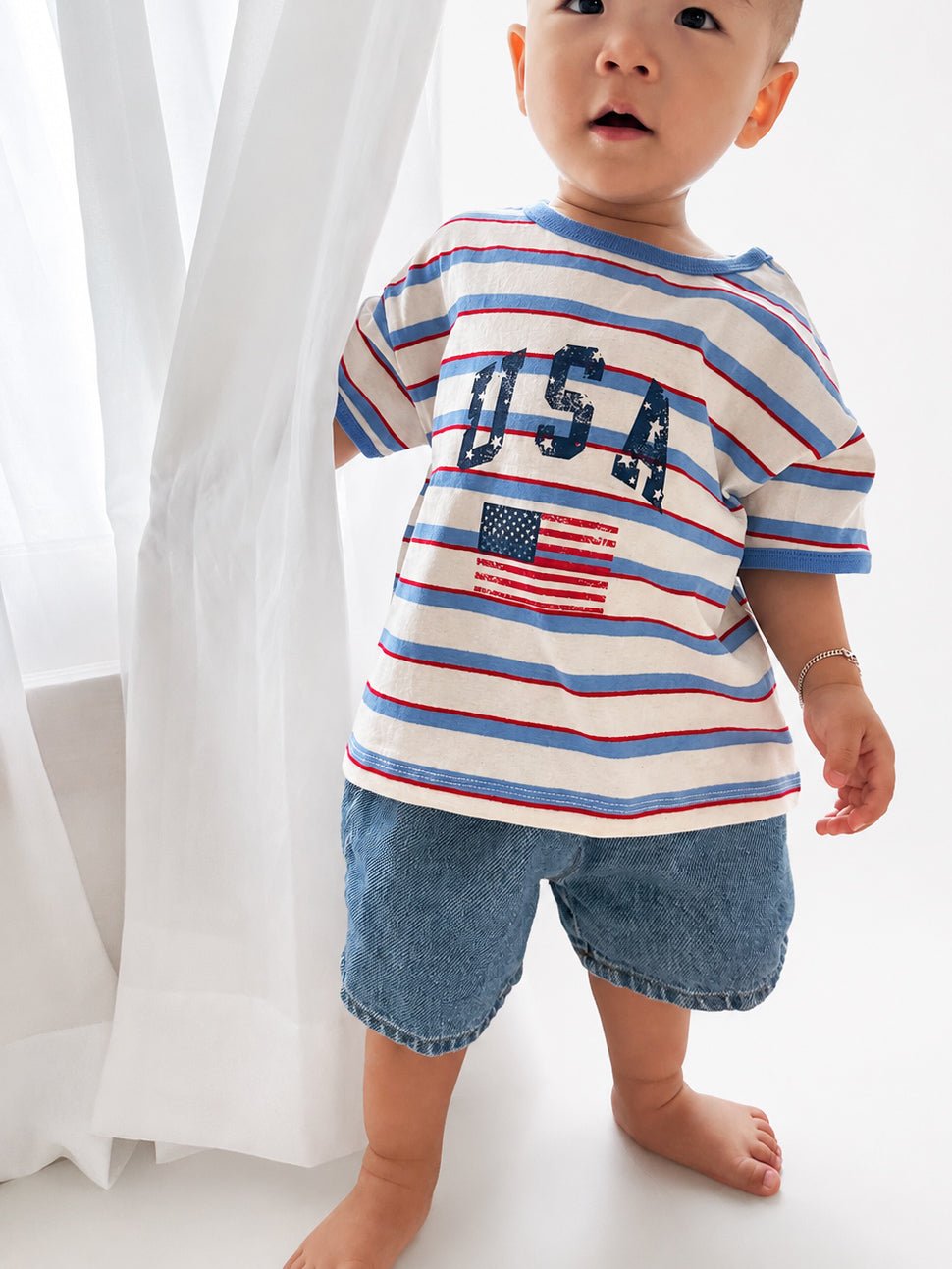 [Pre-Order] At Noon Kids Oversized USA Print Stripe T-Shirt (6m-8y) - 2 Colors kids outfit