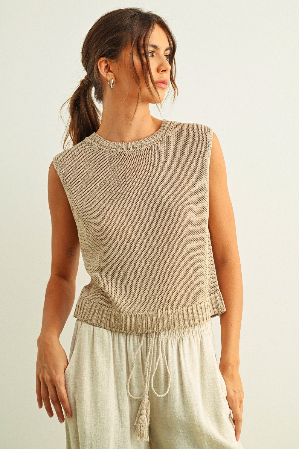 [Pre - Order]Adult Sleeveless Knitted Top - Beige - AT NOON STORE