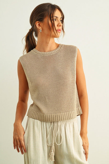 [Pre - Order]Adult Sleeveless Knitted Top - Beige - AT NOON STORE