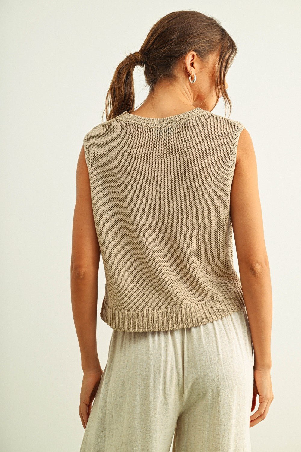 [Pre - Order]Adult Sleeveless Knitted Top - Beige - AT NOON STORE