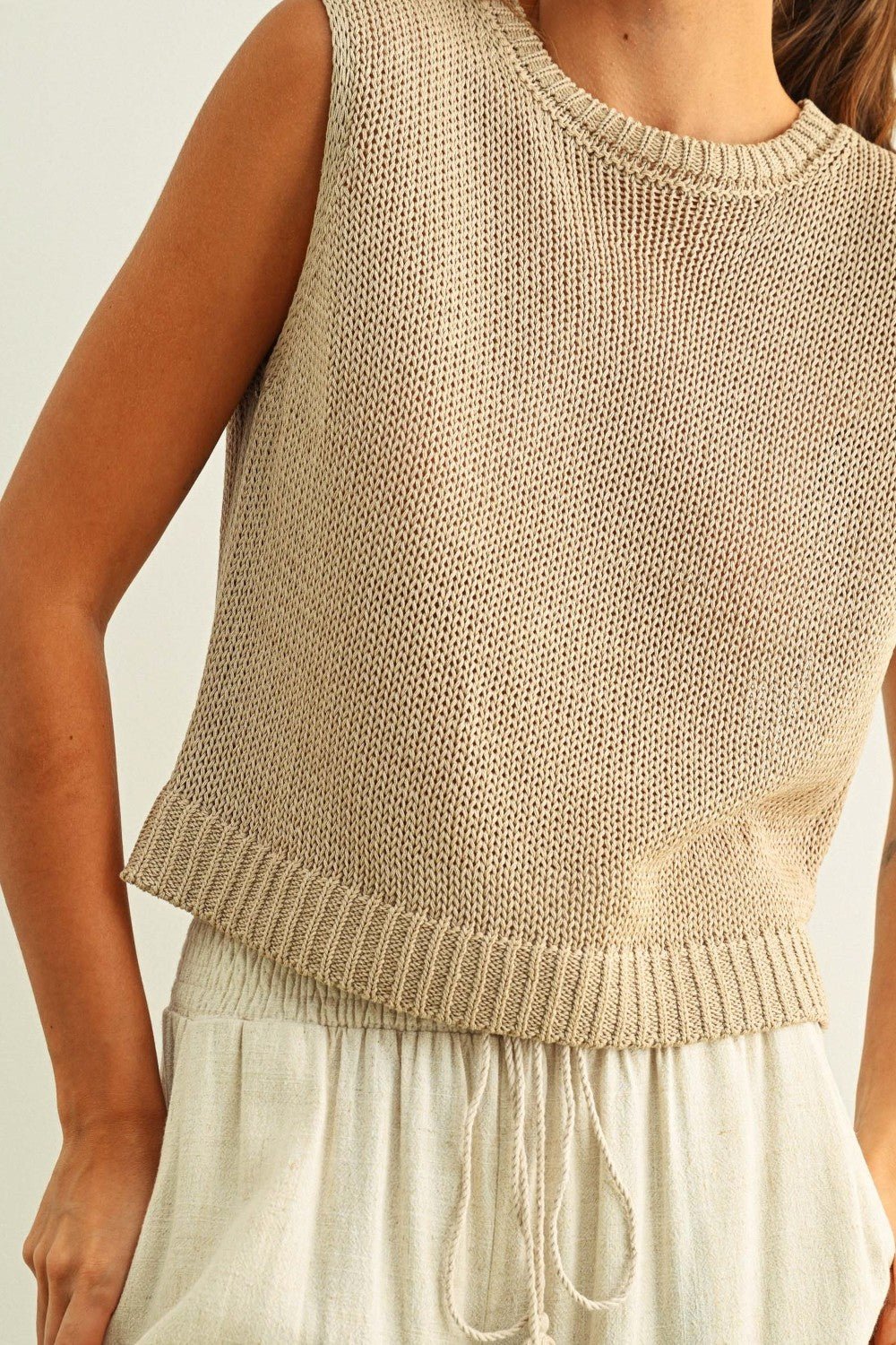 [Pre - Order]Adult Sleeveless Knitted Top - Beige - AT NOON STORE
