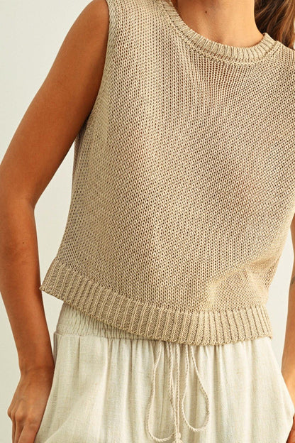 [Pre - Order]Adult Sleeveless Knitted Top - Beige - AT NOON STORE