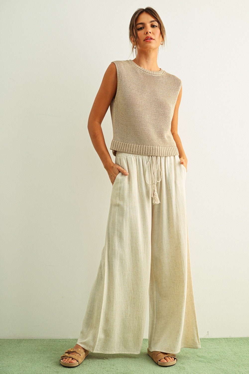 [Pre - Order]Adult Sleeveless Knitted Top - Beige - AT NOON STORE
