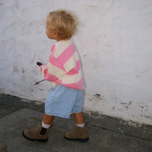 [At Noon Original Design] Kids Bold Stripe Sweatshirt (6m-8y) - Pink