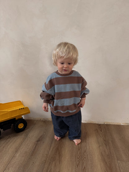 At Noon Toddler W25 Oversized Brushed Cotton Stripe Sweatshirt (1-6y) - Sky Brown