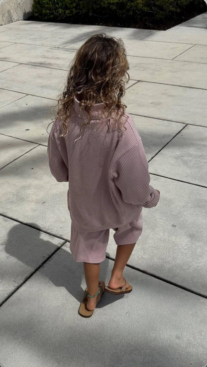 [At Noon Original Design] Kids Half-Zip Waffle Top and Shorts Set (6m-7y) - 3 Colors - AT NOON STORE