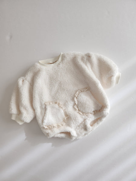 Baby Lace Pocket Fleece Romper  (3m-18m)- 2 Colors