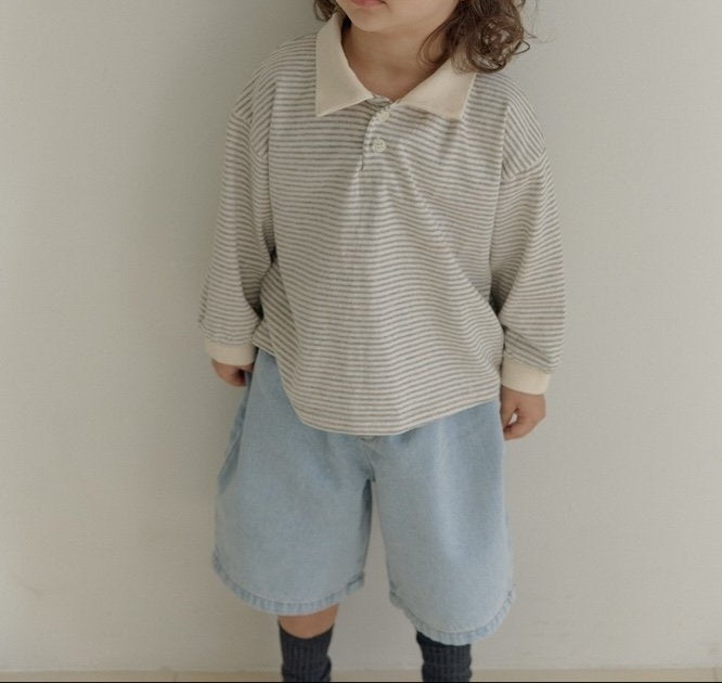 Toddler AMG SP26 Stripe Collared Top (1-6y) - Heather Gray - AT NOON STORE