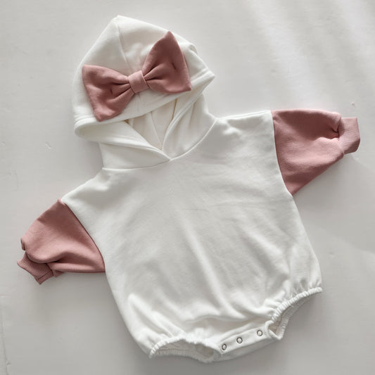 Baby Long Sleeve Pink Bow Hooded Romper (3-18m) - Pink