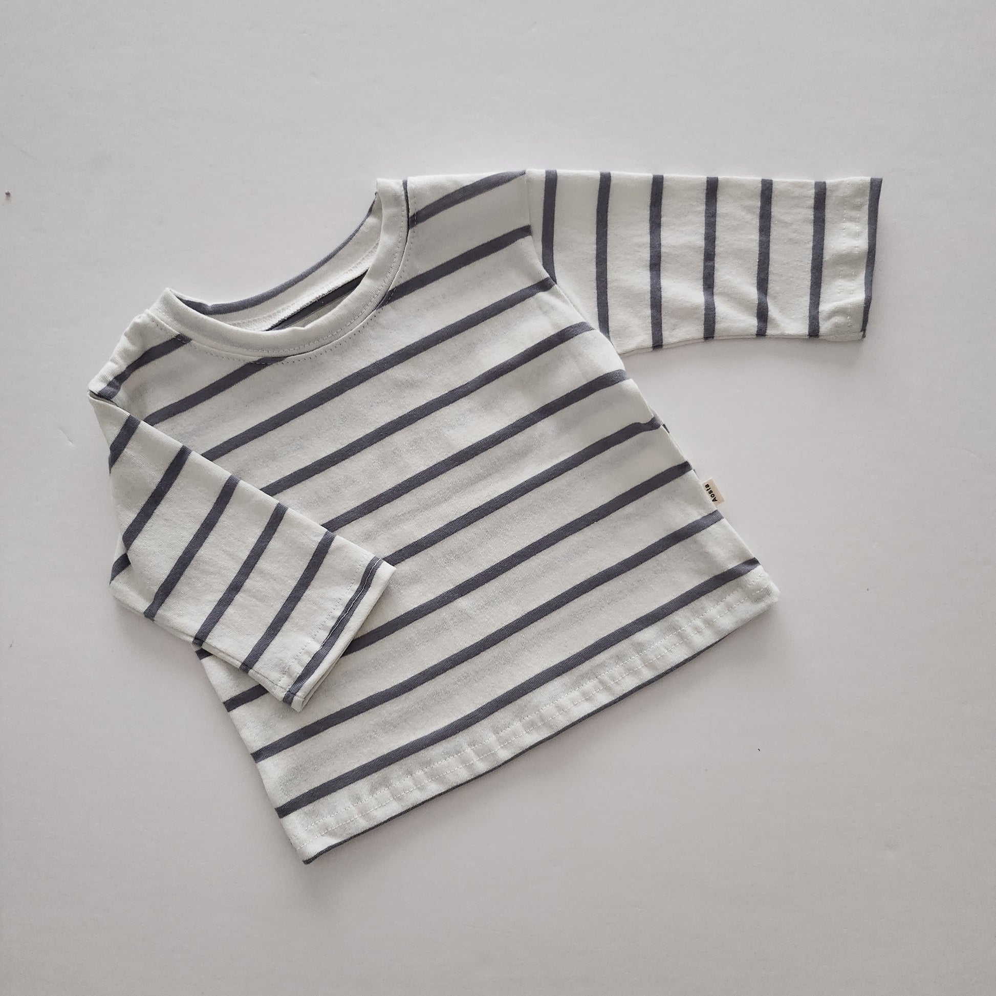 Kids Long Sleeve Stripe Top (3m-5y) - Charcoal - AT NOON STORE