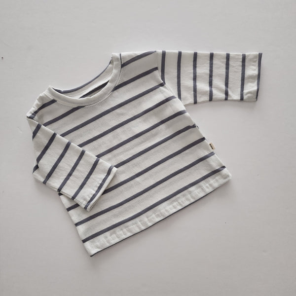 Kids Long Sleeve Stripe Top (3m-5y) - Charcoal