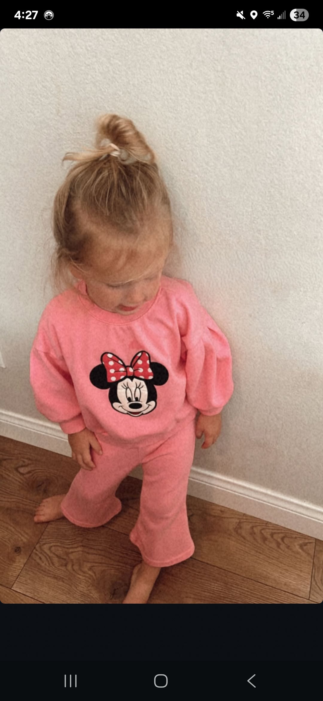 Toddler Disney Minnie Face Embroidery Puff Long SleeveSweatshirt and Flare Pants Set (1-6y) - Pink - AT NOON STORE