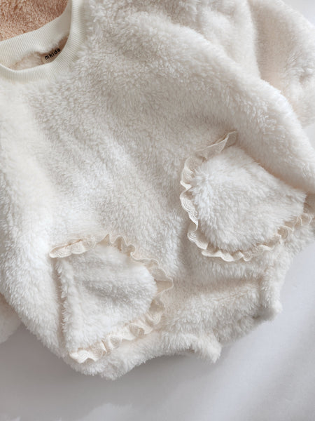 Baby Lace Pocket Fleece Romper  (3m-18m)- 2 Colors