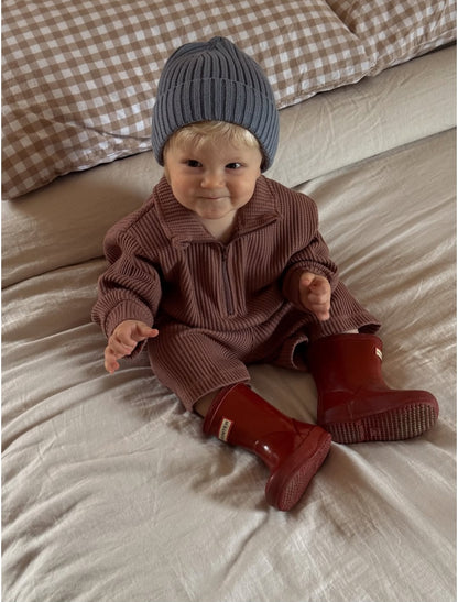 [At Noon Original Design] Kids Half-Zip Waffle Top and Shorts Set (6m-7y) - 3 Colors - AT NOON STORE