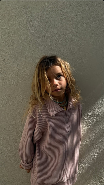 [At Noon Original Design] Kids Half-Zip Waffle Top and Shorts Set (6m-7y) - 3 Colors